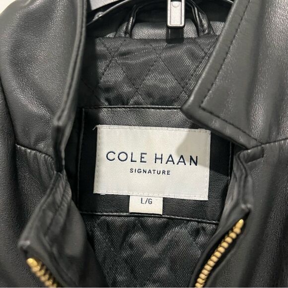 Cole Haan Signature Women’s Faux Vegan Leather Jacket Quilted Lining Size Large - Picture 4 of 13